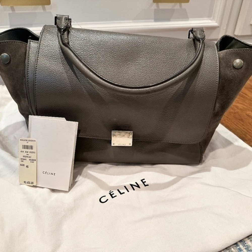 Celine Medium Trapeze Bag, Green/Grey